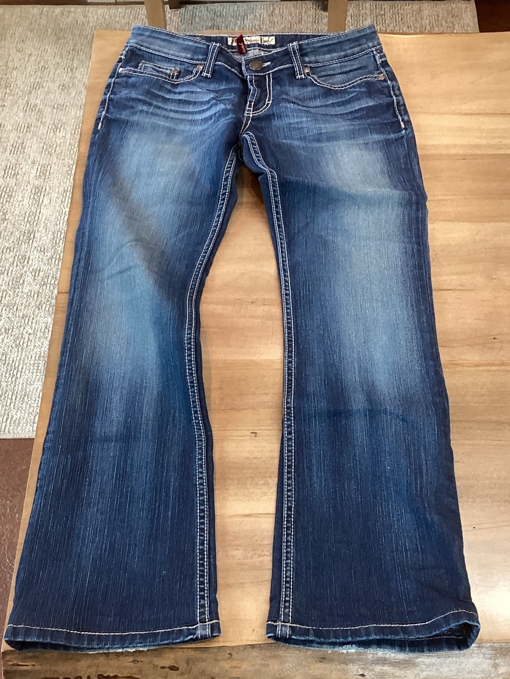 BKE Women's Blue Flare Jeans with Faded Wash